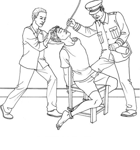 Le torture del PCC: il praticante del Falun Gong viene sottoposto ad alimentazione forzata dai malvagi poliziotti del regime cinese, infilando un tubo dal naso.
